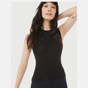 Black Sleeveless Ribbed Knit Top-Medium